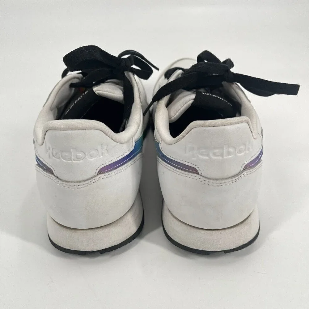 Reebok Classic White Leather Sneakers Rainbow Pride Sz Mens 9.5